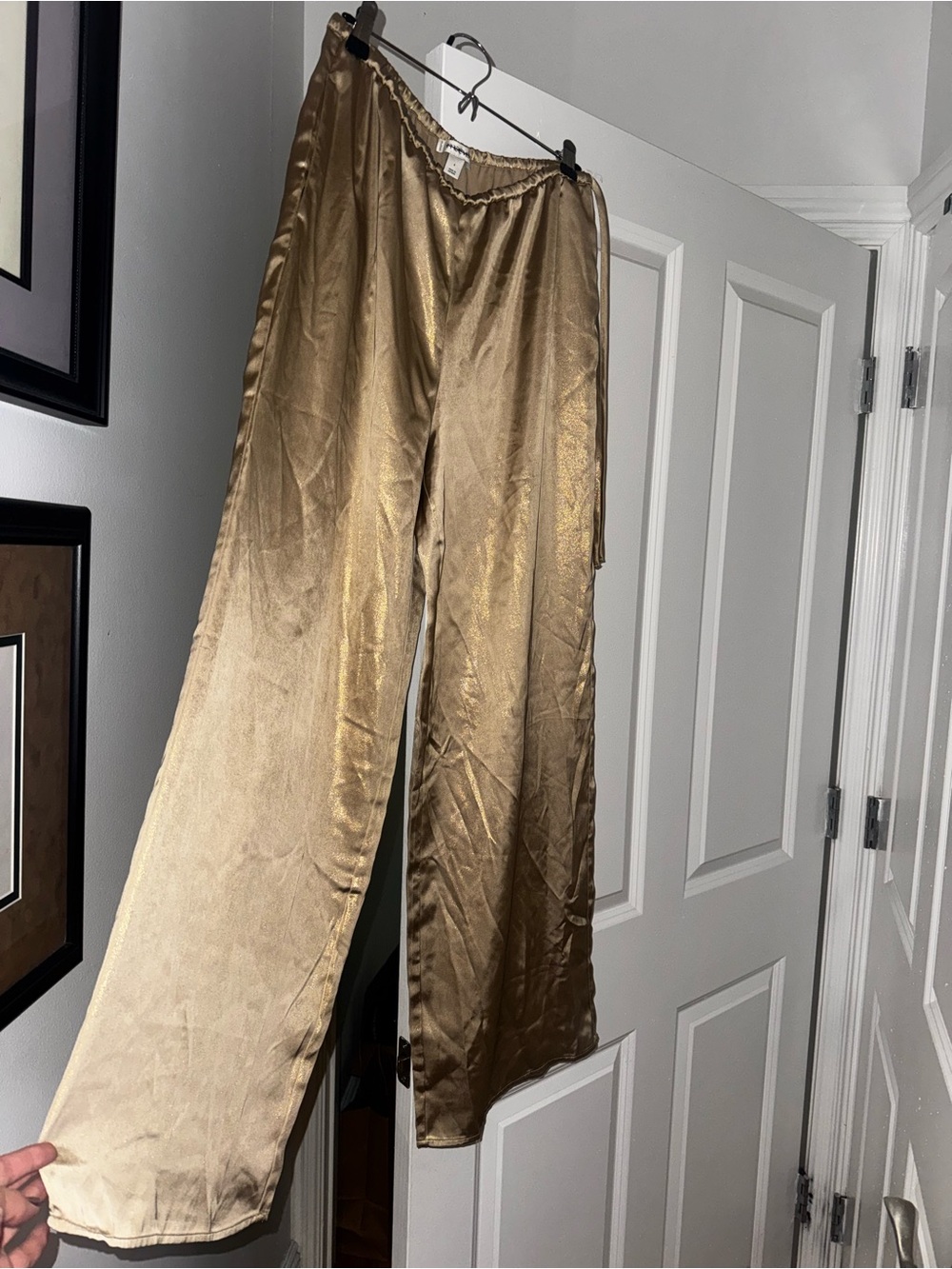 Maeve Metallic Gold Wide-Leg Satin Pants